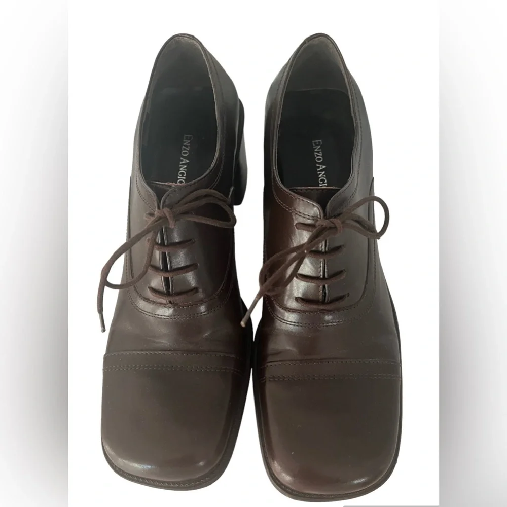 Enzo Angiolini Ea Flexo Leather Lace Up Block Heel Shies Sz8.5 Brown Academia - Picture 3 of 15